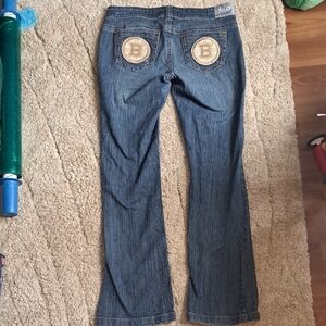 Stylish Boston Bruins Boot Cut Jeans - Blue with Beige Accents